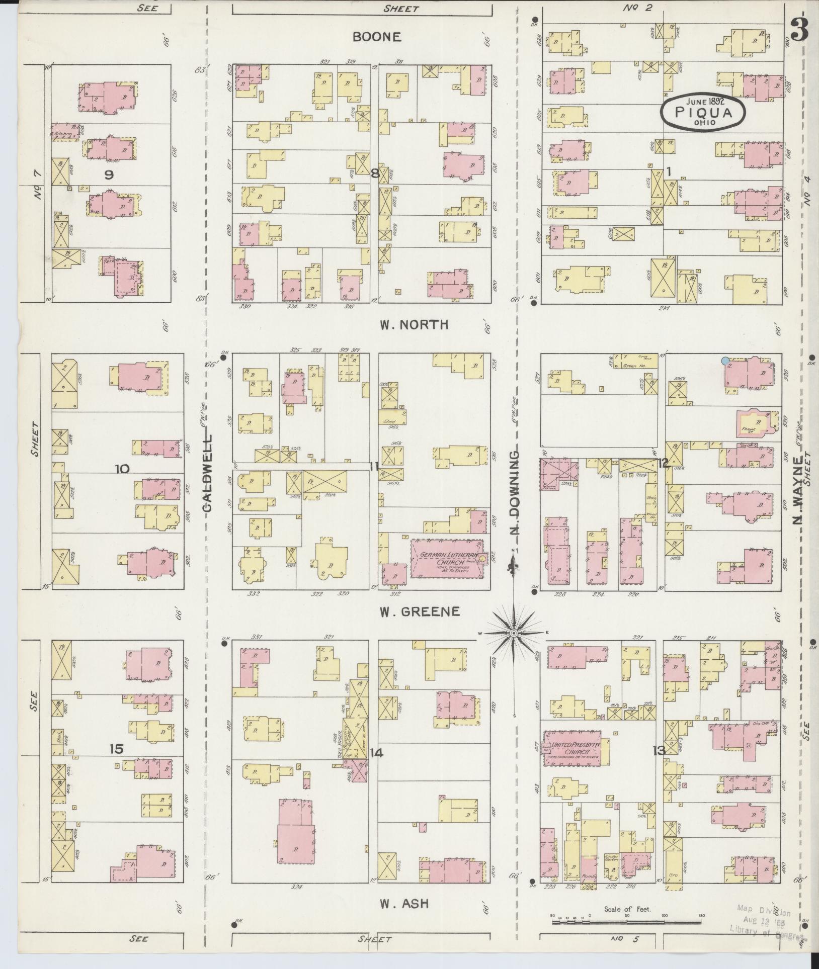 Sanborn Fire Insurance Map from Piqua, Miami County, Ohio (1892), Sheet #0003 - Complete Map Set gallery image, historic Sanborn map, vintage wall art, Ohio Ohio