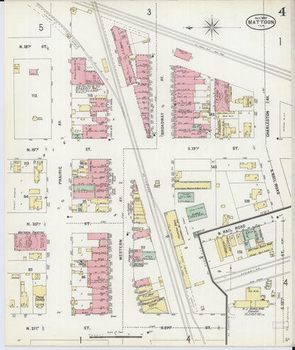 Sanborn Fire Insurance Map from Mattoon, Coles County, Illinois (1897), Sheet #0004 - Historic Sanborn Fire Insurance Map Print, vintage old map wall art, antique decor, genealogy gift, Illinois Illinois map