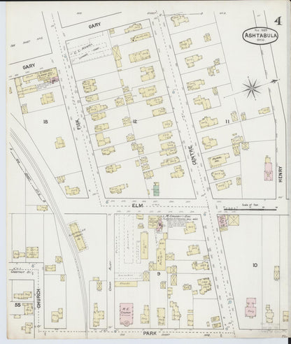 Sanborn Fire Insurance Map from Ashtabula, Ashtabula County, Ohio (1889), Sheet #0004 - Historic Sanborn Fire Insurance Map Print, vintage old map wall art, antique decor, genealogy gift, Ohio Ohio map