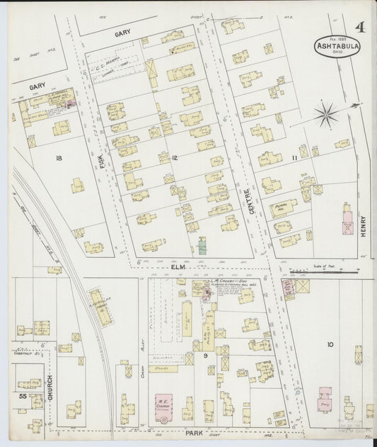 Sanborn Fire Insurance Map from Ashtabula, Ashtabula County, Ohio (1889), Sheet #0004 - Historic Sanborn Fire Insurance Map Print, vintage old map wall art, antique decor, genealogy gift, Ohio Ohio map