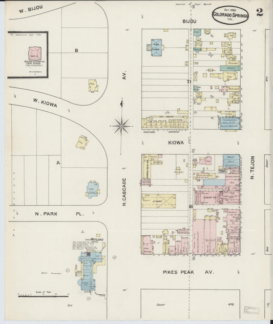 Sanborn Fire Insurance Map from Colorado Springs, El Paso County, Colorado (1888), Sheet #0002 - Historic Sanborn Fire Insurance Map Print, vintage old map wall art, antique decor, genealogy gift, Colorado Colorado map