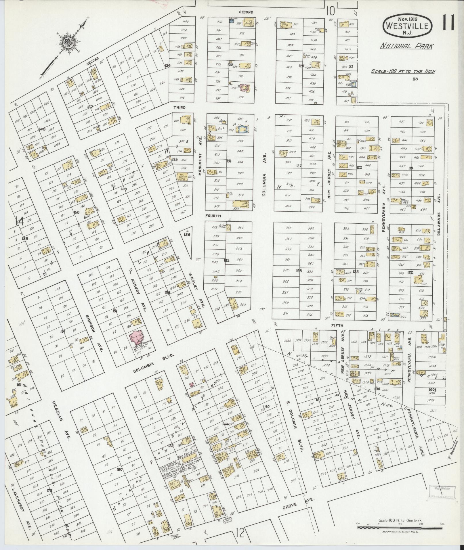 Sanborn Fire Insurance Map from Westville, Gloucester County, New Jersey (1919), Sheet #0011 - Complete Map Set gallery image, historic Sanborn map, vintage wall art, New Jersey New Jersey