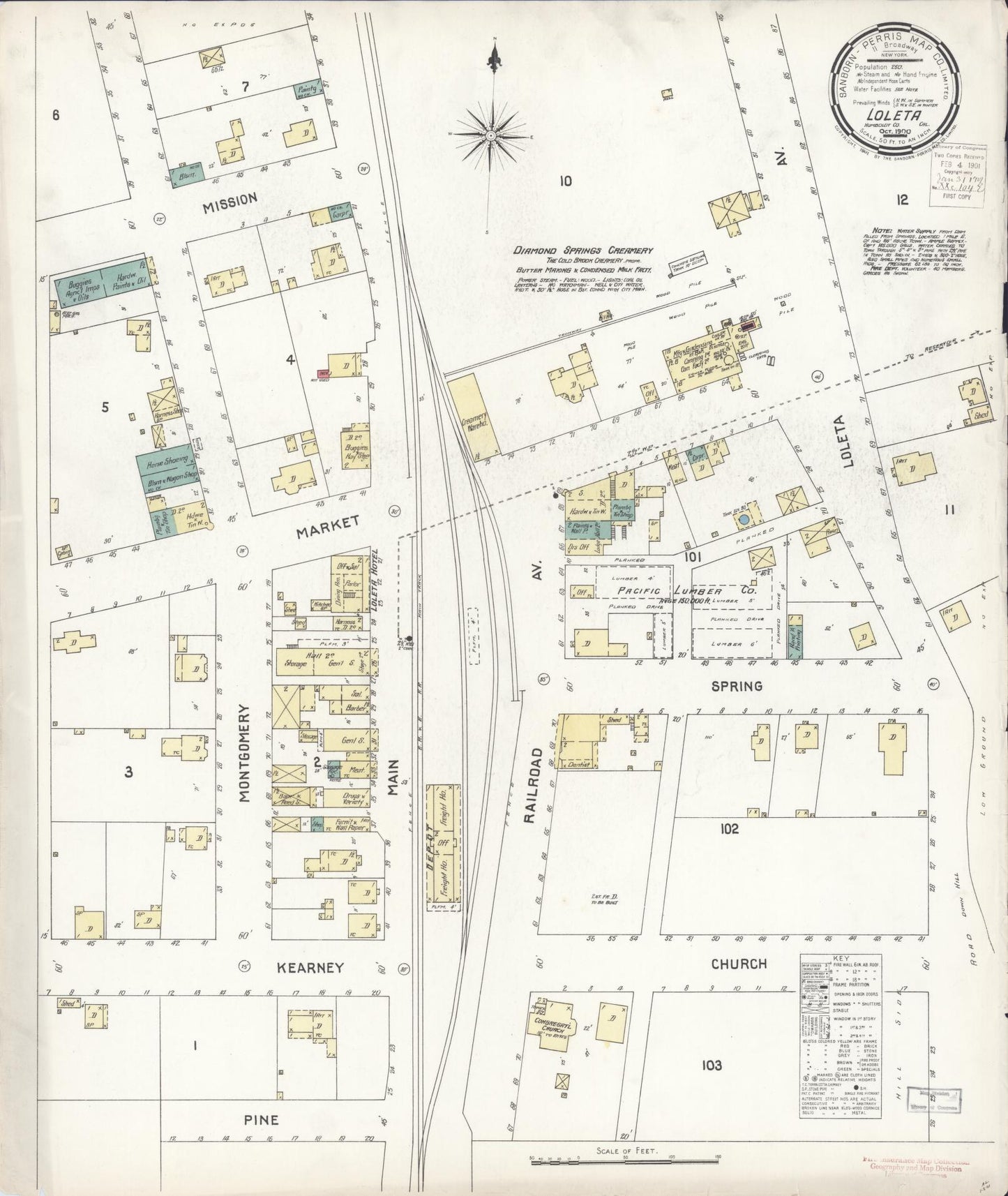 Sanborn Fire Insurance Map from Loleta, Humboldt County, California (1900), Sheet #0001 - Historic Sanborn Fire Insurance Map Print, vintage old map wall art, antique decor, genealogy gift, California California map