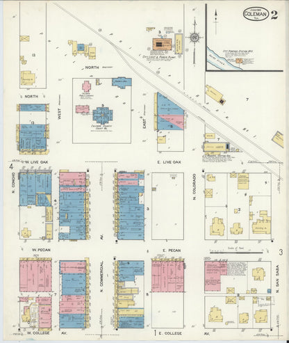 Sanborn Fire Insurance Map from Coleman, Coleman County, Texas (1916), Sheet #0002 - Historic Sanborn Fire Insurance Map Print, vintage old map wall art, antique decor, genealogy gift, Texas Texas map