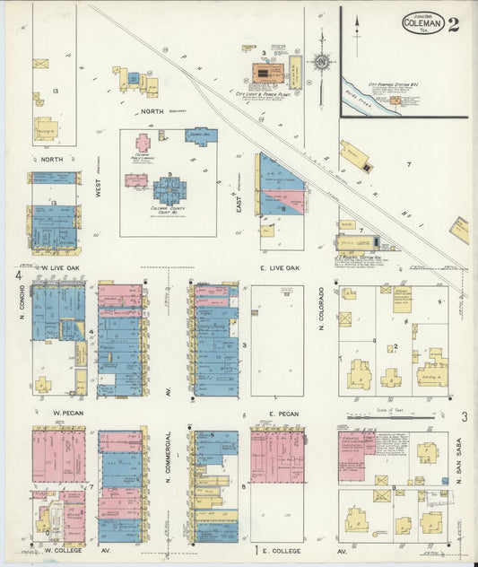 Sanborn Fire Insurance Map from Coleman, Coleman County, Texas (1916), Sheet #0002 - Historic Sanborn Fire Insurance Map Print, vintage old map wall art, antique decor, genealogy gift, Texas Texas map