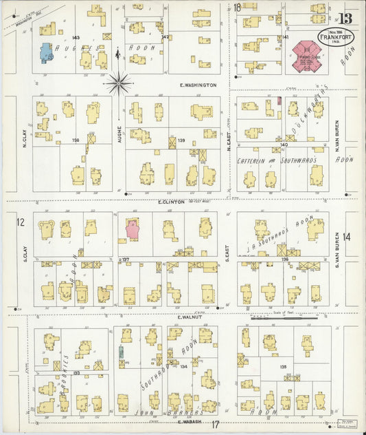 Sanborn Fire Insurance Map from Frankfort, Clinton County, Indiana (1906), Sheet #0013 - Historic Sanborn Fire Insurance Map Print, vintage old map wall art, antique decor, genealogy gift, Indiana Indiana map