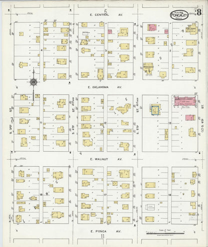 Sanborn Fire Insurance Map from Ponca City, Kay County, Oklahoma (1919), Sheet #0008 - Complete Map Set gallery image, historic Sanborn map, vintage wall art, Oklahoma Oklahoma