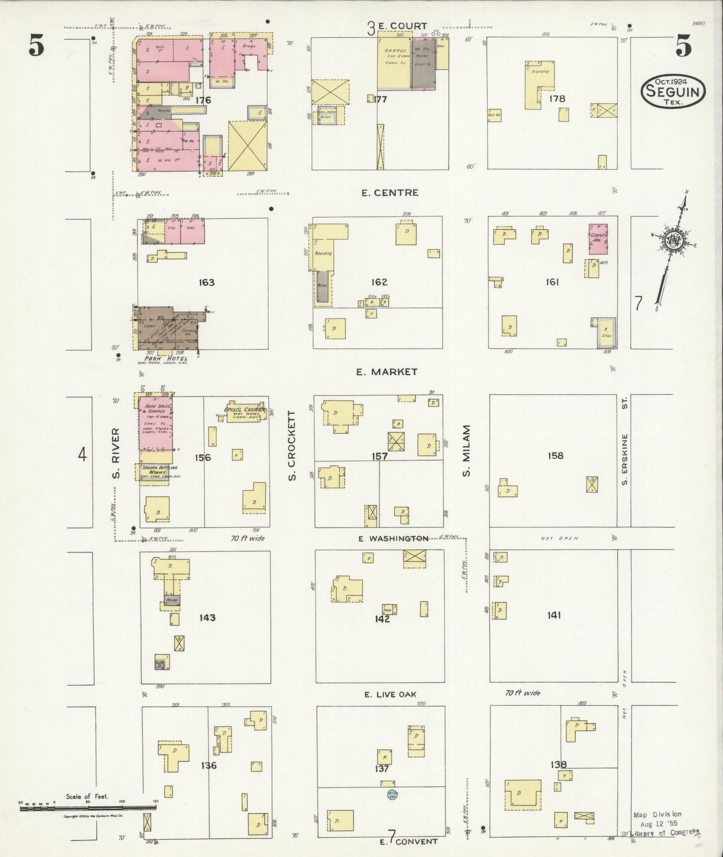 Sanborn Fire Insurance Map from Seguin, Guadalupe County, Texas (1924), Sheet #0005 - Historic Sanborn Fire Insurance Map Print, vintage old map wall art, antique decor, genealogy gift, Texas Texas map