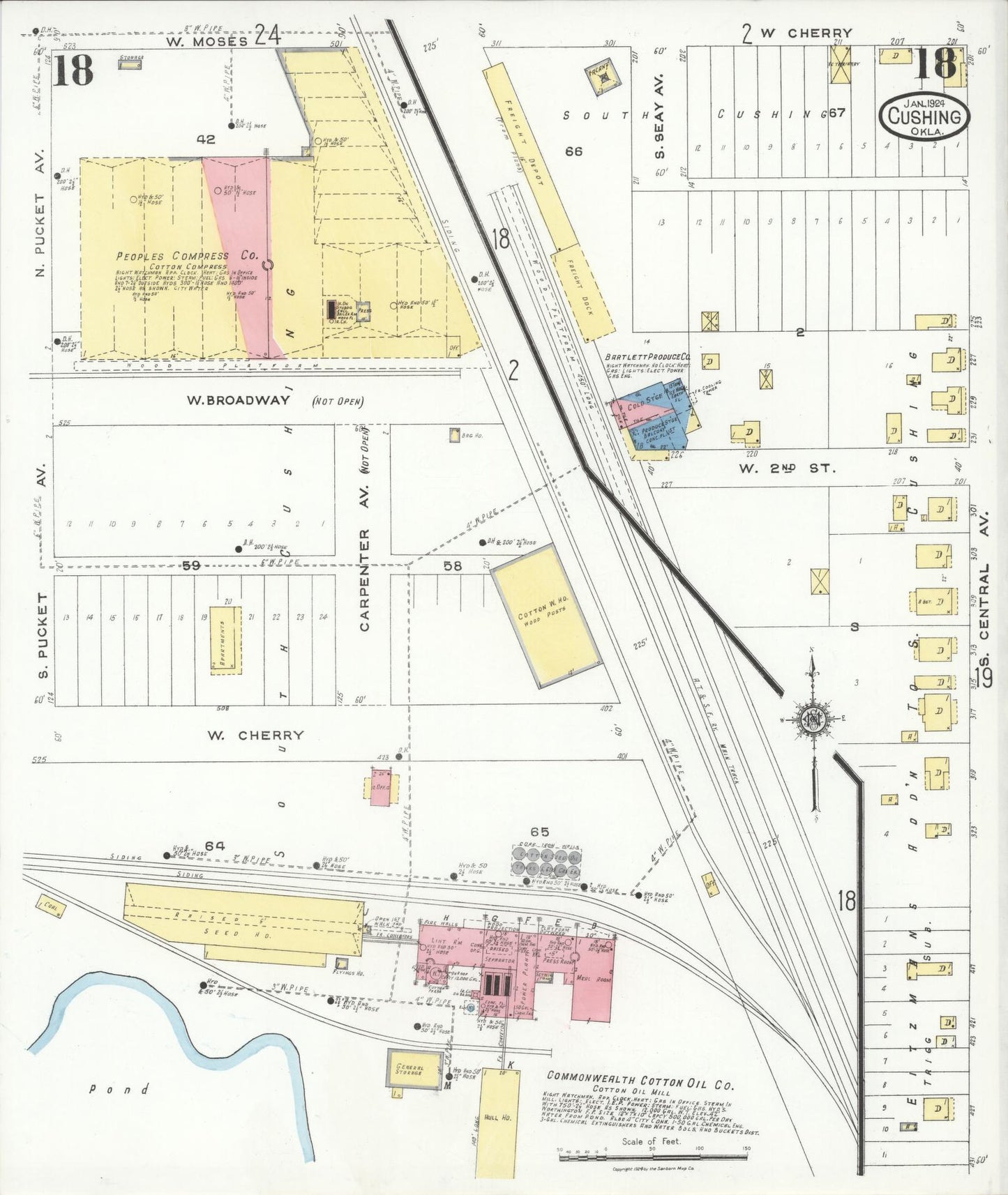 Sanborn Fire Insurance Map from Cushing, Payne County, Oklahoma (1924), Sheet #0018 - Complete Map Set gallery image, historic Sanborn map, vintage wall art, Oklahoma Oklahoma