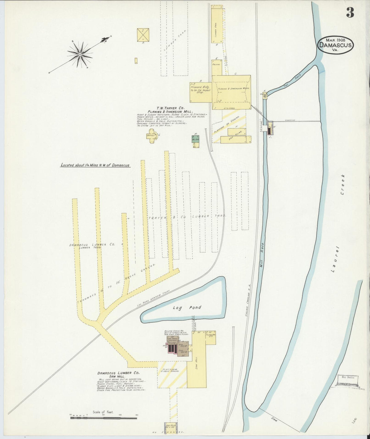 Sanborn Fire Insurance Map from Damascus, Washington County, Virginia (1908), Sheet #0003 - Historic Sanborn Fire Insurance Map Print, vintage old map wall art, antique decor, genealogy gift, Virginia Virginia map