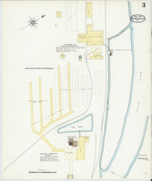 Sanborn Fire Insurance Map from Damascus, Washington County, Virginia (1908), Sheet #0003 - Historic Sanborn Fire Insurance Map Print, vintage old map wall art, antique decor, genealogy gift, Virginia Virginia map