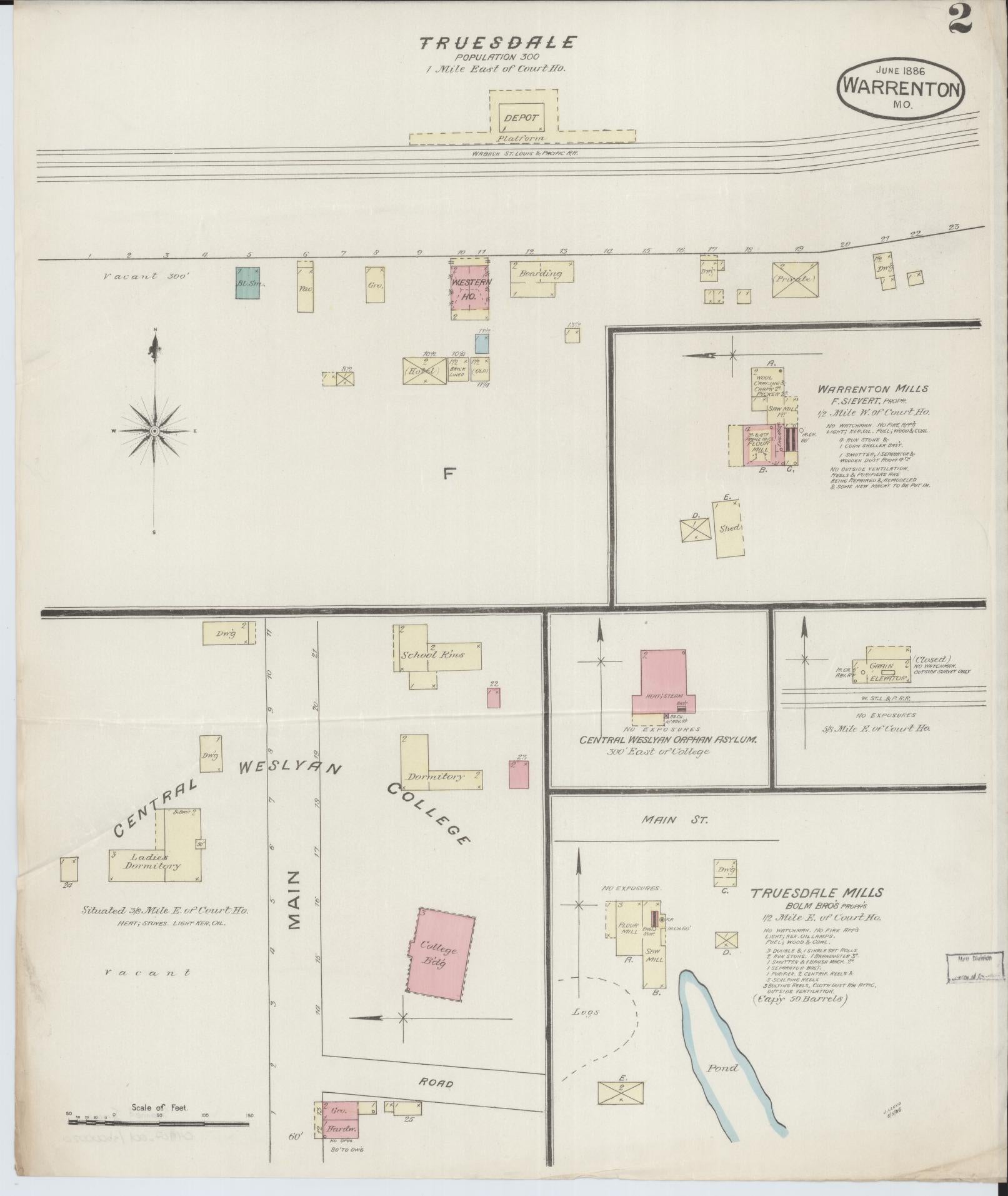 Sanborn Fire Insurance Map from Warrenton, Warren County, Missouri (1886), Sheet #0002 - Complete Map Set gallery image, historic Sanborn map, vintage wall art, Missouri Missouri