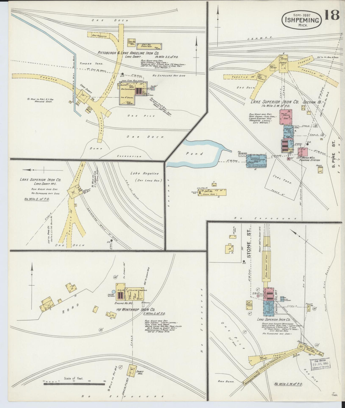 Sanborn Fire Insurance Map from Ishpeming, Marquette County, Michigan (1897), Sheet #0018 - Historic Sanborn Fire Insurance Map Print, vintage old map wall art, antique decor, genealogy gift, Michigan Michigan map