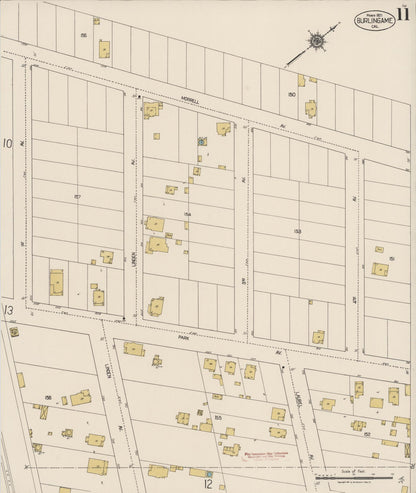 Sanborn Fire Insurance Map from Burlingame, San Mateo County, California (1921), Sheet #0011 - Historic Sanborn Fire Insurance Map Print, vintage old map wall art, antique decor, genealogy gift, California California map