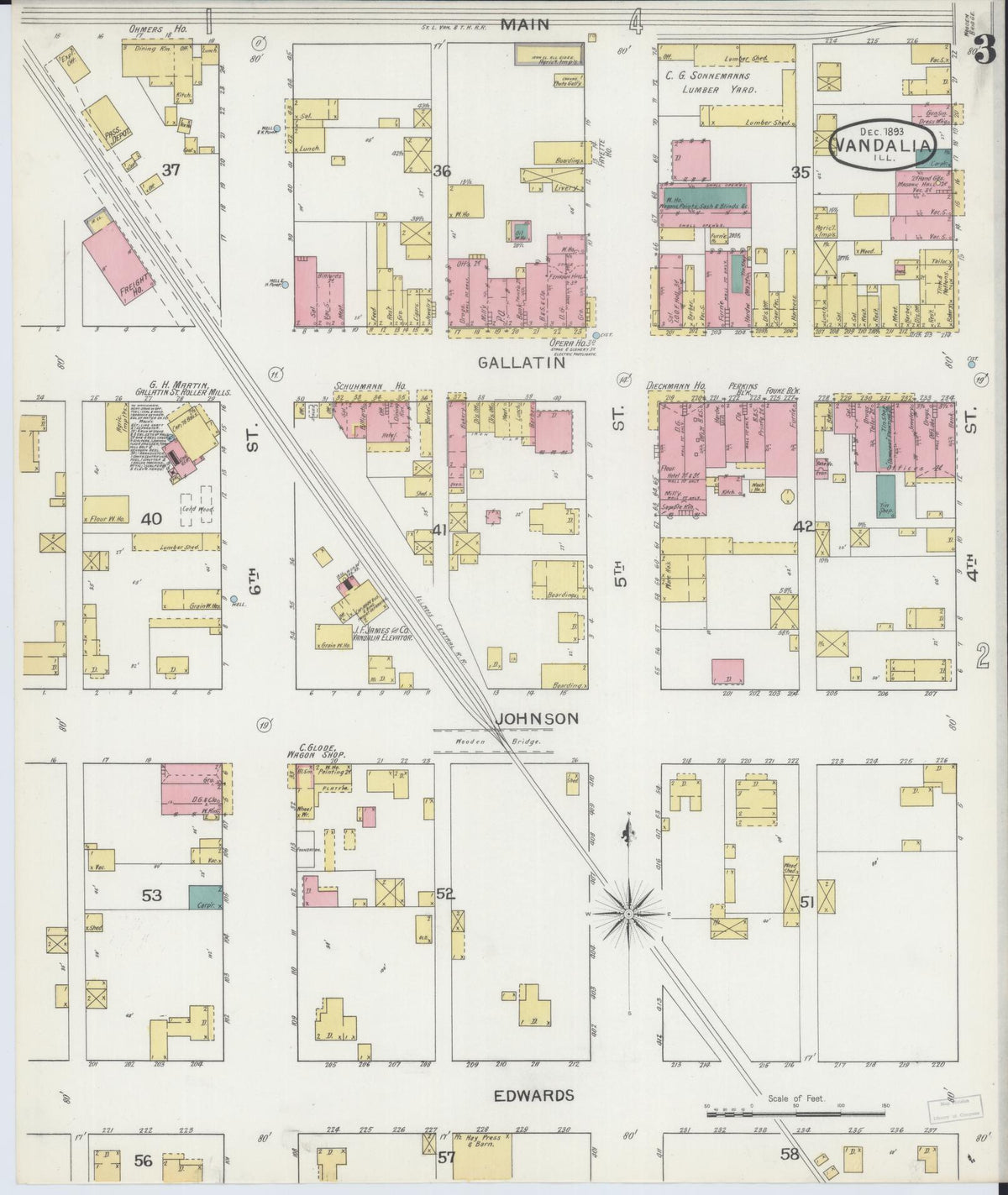 Sanborn Fire Insurance Map from Vandalia, Fayette County, Illinois (1893), Sheet #0003 - Complete Map Set gallery image, historic Sanborn map, vintage wall art, Illinois Illinois