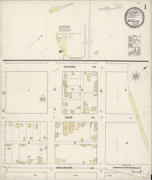 Sanborn Fire Insurance Map from Roslyn, Kittitas County, Washington (1888), Sheet #0001 - Historic Sanborn Fire Insurance Map Print, vintage old map wall art, antique decor, genealogy gift, Washington Washington map