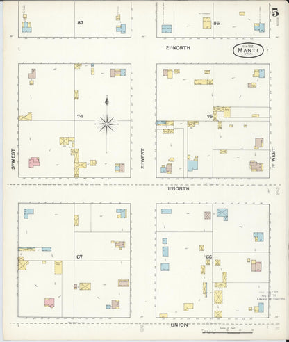 Sanborn Fire Insurance Map from Manti, Sanpete County, Utah (1892), Sheet #0005 - Complete Map Set gallery image, historic Sanborn map, vintage wall art, Utah Utah