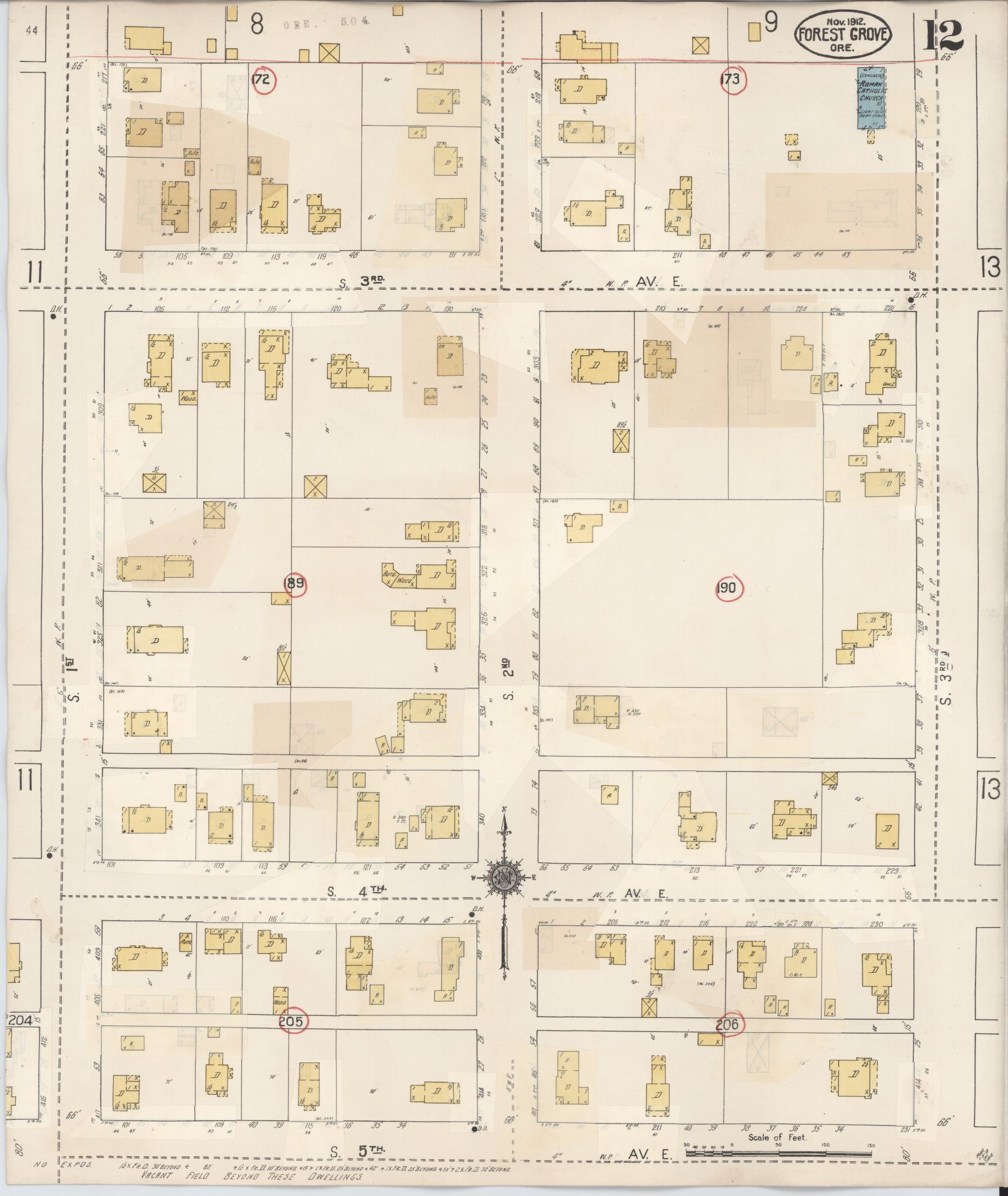 Sanborn Fire Insurance Map from Forest Grove, Washington County, Oregon (1939), Sheet #0012 - Historic Sanborn Fire Insurance Map Print, vintage old map wall art, antique decor, genealogy gift, Oregon Oregon map