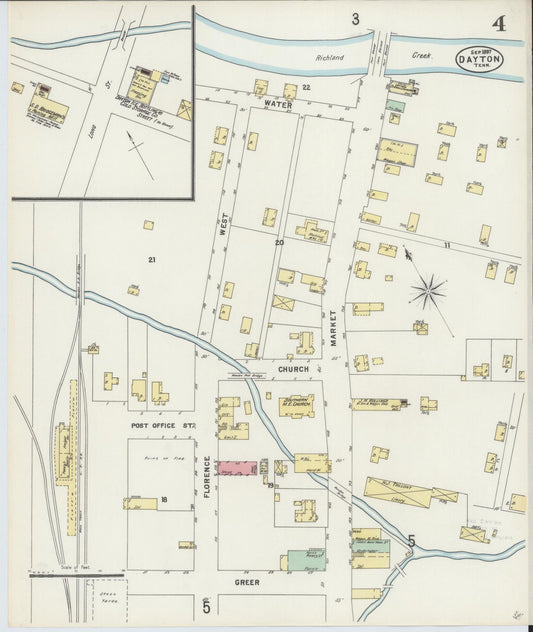 Sanborn Fire Insurance Map from Dayton, Rhea County, Tennessee (1897), Sheet #0004 - Historic Sanborn Fire Insurance Map Print, vintage old map wall art, antique decor, genealogy gift, Tennessee Tennessee map
