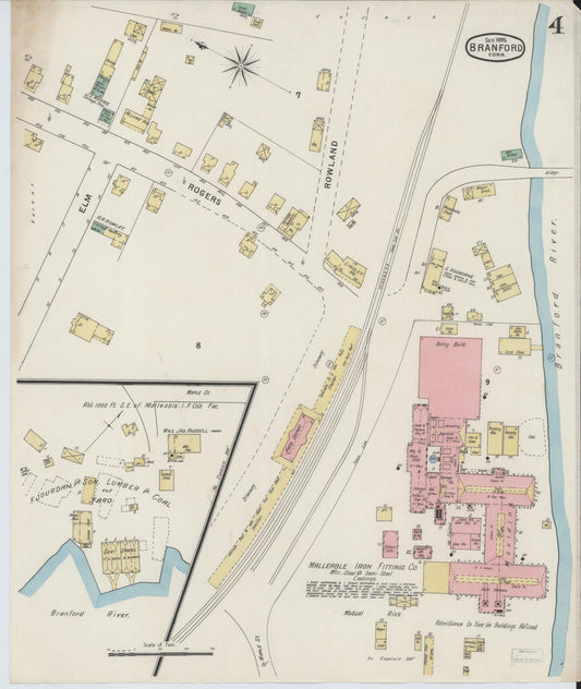 Sanborn Fire Insurance Map from Branford, New Haven County, Connecticut (1895), Sheet #0004 - Historic Sanborn Fire Insurance Map Print, vintage old map wall art, antique decor, genealogy gift, Connecticut Connecticut map