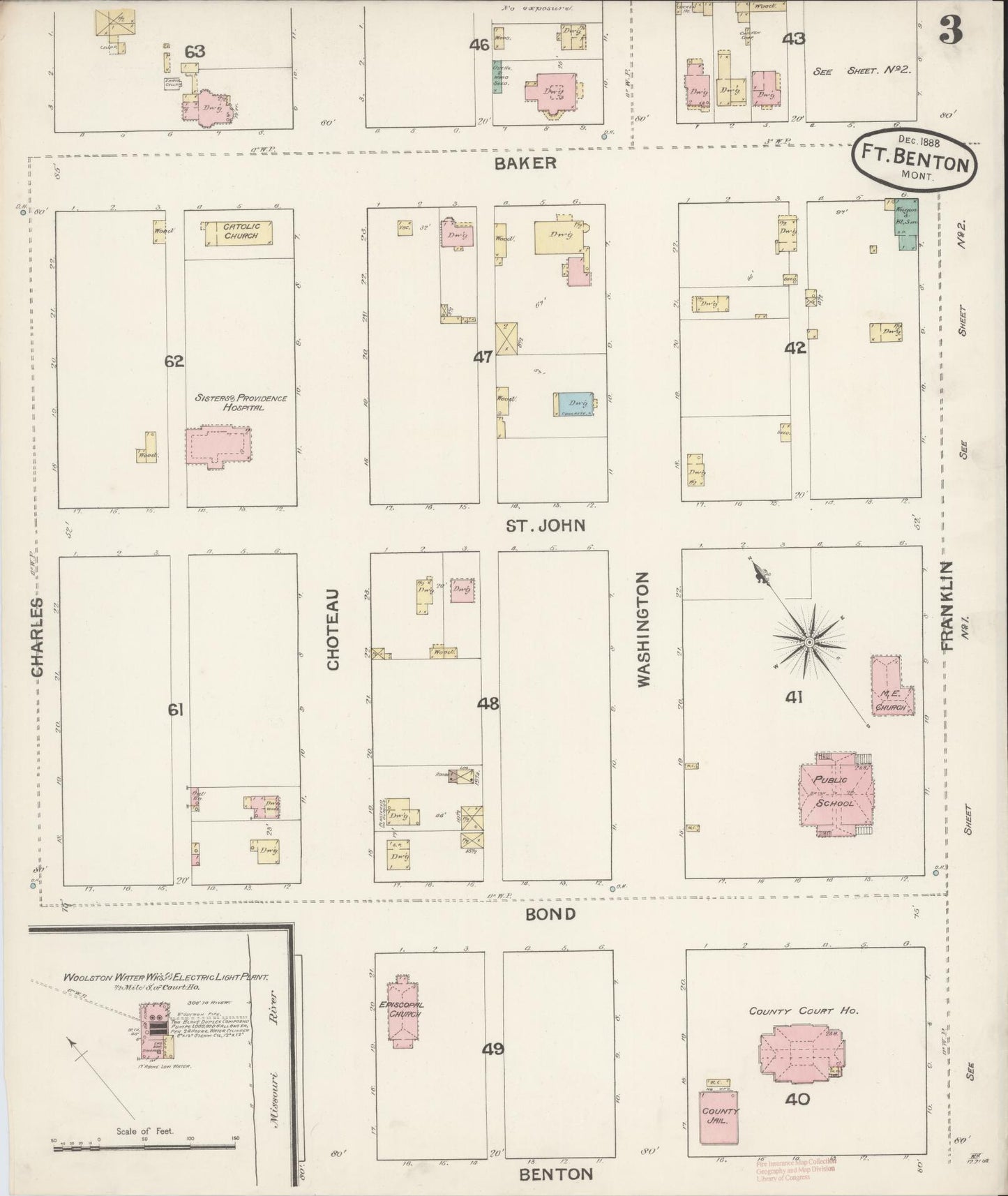 Sanborn Fire Insurance Map from Fort Benton, Chouteau County, Montana (1888), Sheet #0003 - Complete Map Set gallery image, historic Sanborn map, vintage wall art, Montana Montana