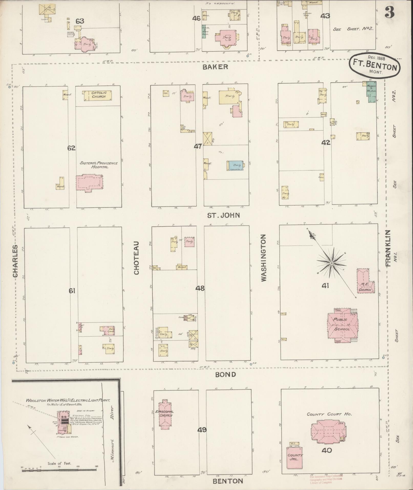 Sanborn Fire Insurance Map from Fort Benton, Chouteau County, Montana (1888), Sheet #0003 - Complete Map Set gallery image, historic Sanborn map, vintage wall art, Montana Montana