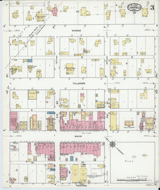 Sanborn Fire Insurance Map from Chatfield, Fillmore And Olmsted Counties, Minnesota (1920), Sheet #0003 - Historic Sanborn Fire Insurance Map Print, vintage old map wall art, antique decor, genealogy gift, Minnesota Minnesota map