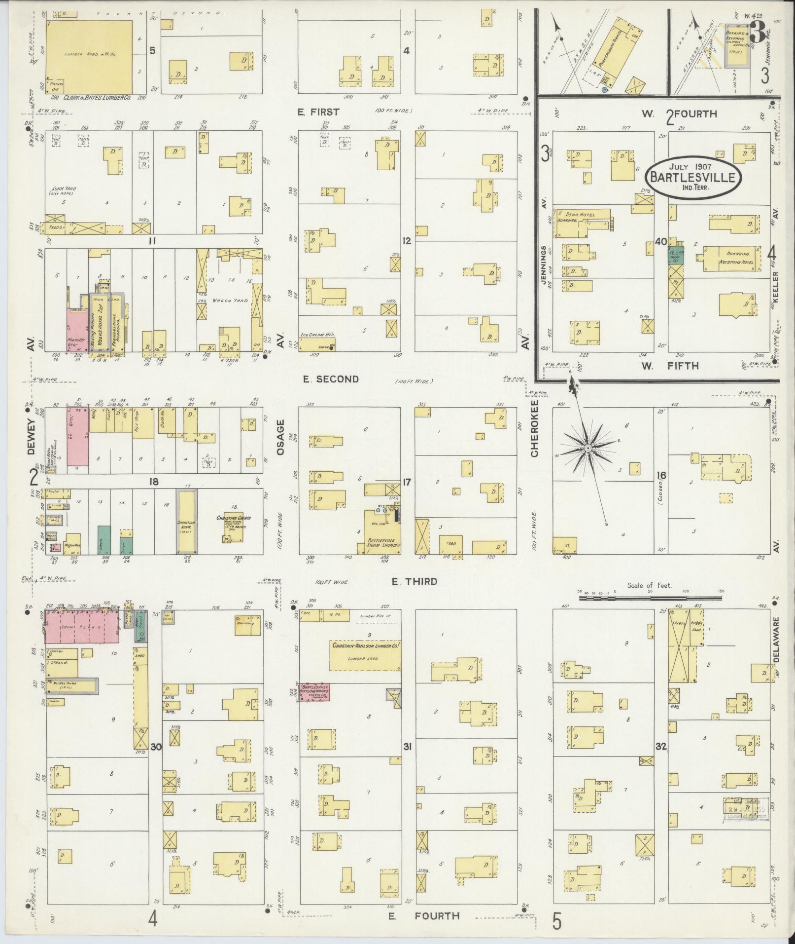 Sanborn Fire Insurance Map from Bartlesville, Washington County, Oklahoma (1907), Sheet #0003 - Complete Map Set gallery image, historic Sanborn map, vintage wall art, Oklahoma Oklahoma