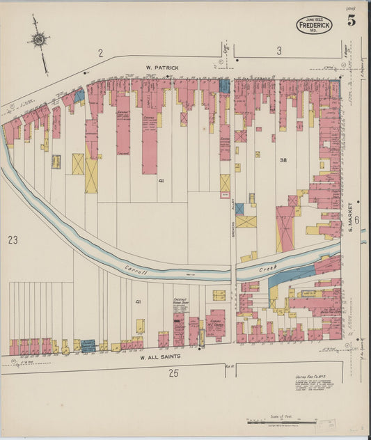 Sanborn Fire Insurance Map from Frederick, Frederick County, Maryland (1922), Sheet #0005 - Historic Sanborn Fire Insurance Map Print, vintage old map wall art