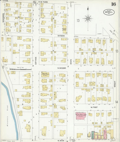 Sanborn Fire Insurance Map from Merrill, Lincoln County, Wisconsin (1907), Sheet #0016 - Complete Map Set gallery image, historic Sanborn map, vintage wall art, Wisconsin Wisconsin