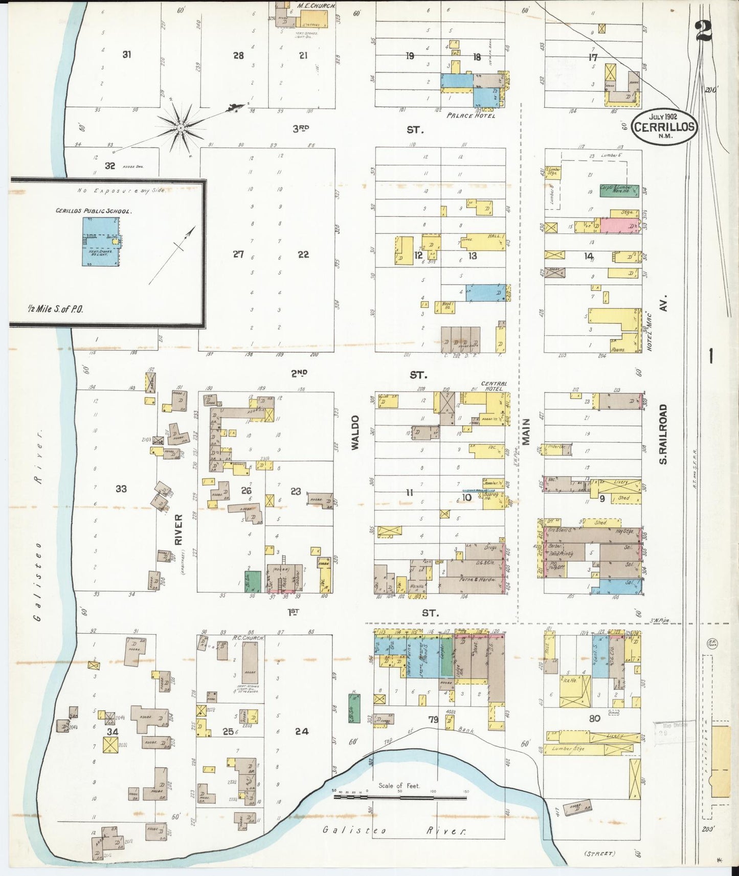 Sanborn Fire Insurance Map from Cerrillos, Santa Fe County, New Mexico (1902), Sheet #0002 - Complete Map Set gallery image, historic Sanborn map, vintage wall art, New Mexico New Mexico