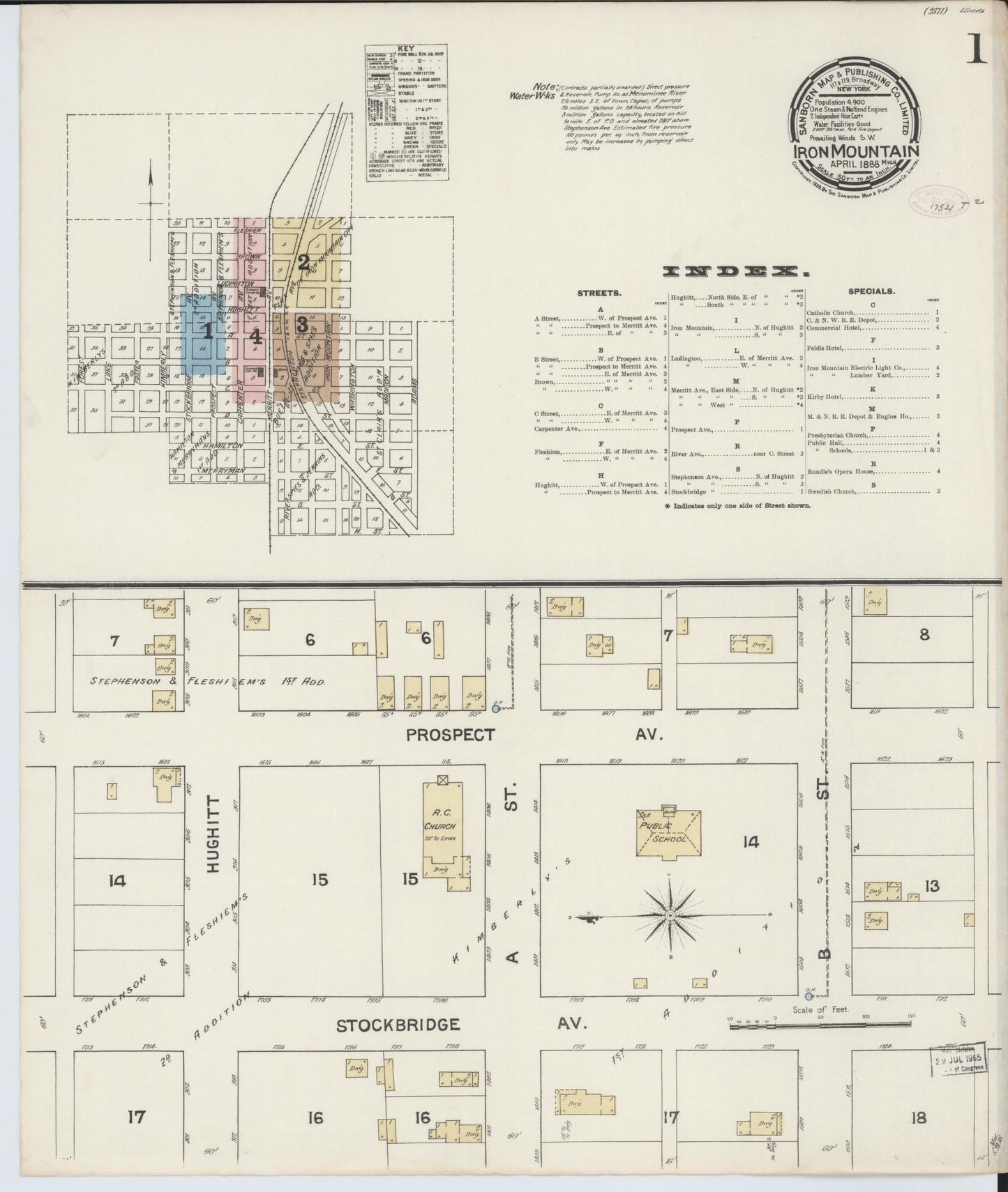 Sanborn Fire Insurance Map from Iron Mountain, Dickinson County, Michigan (1888), Sheet #0001 - Complete Map Set gallery image, historic Sanborn map, vintage wall art, Michigan Michigan