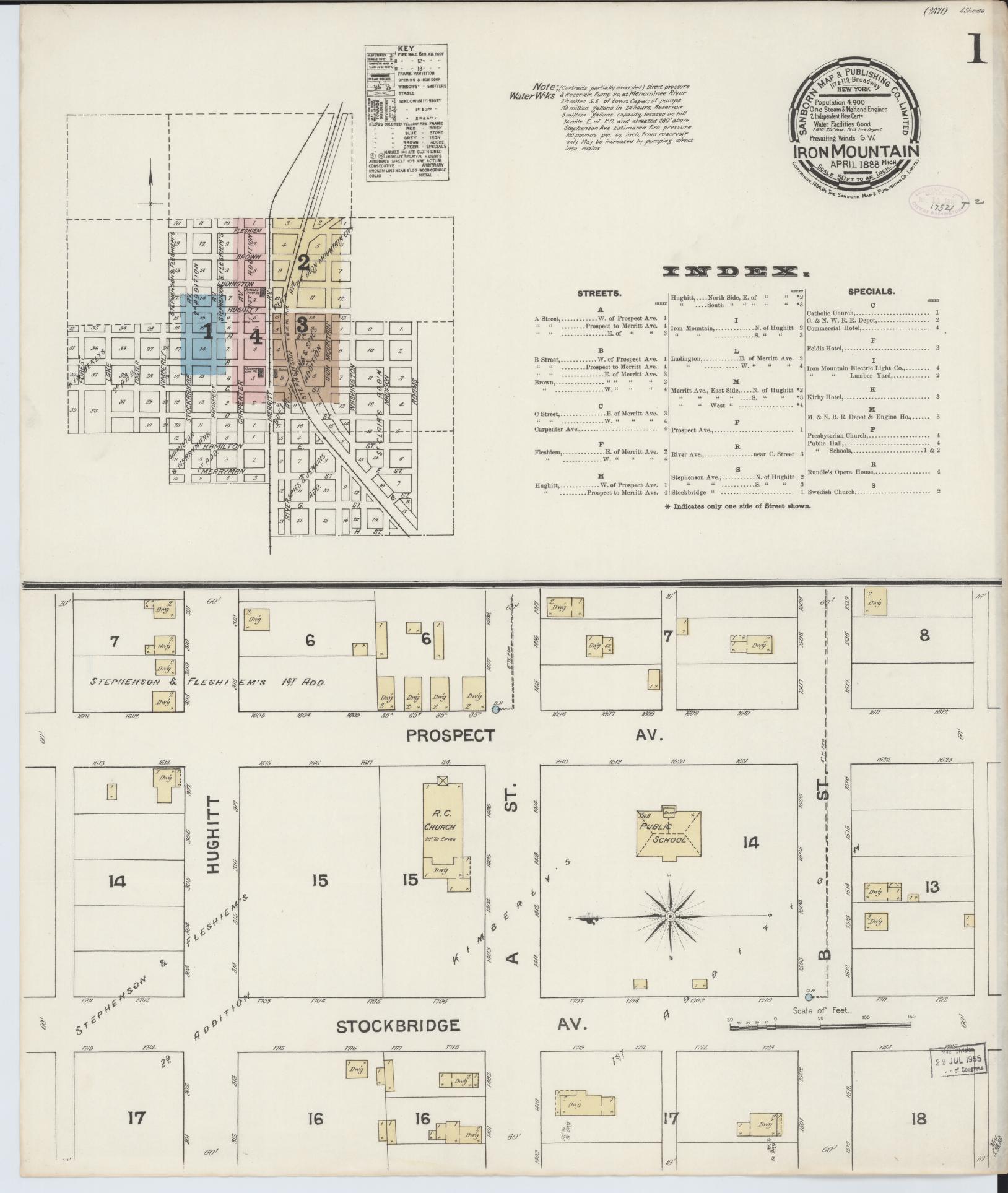 Sanborn Fire Insurance Map from Iron Mountain, Dickinson County, Michigan (1888), Sheet #0001 - Complete Map Set gallery image, historic Sanborn map, vintage wall art, Michigan Michigan