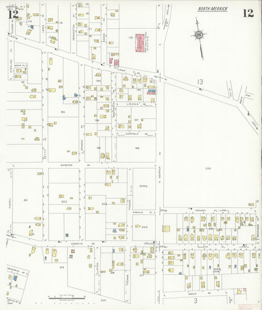 Sanborn Fire Insurance Map from Merrick, Nassau County, New York (1935), Sheet #0012 - Historic Sanborn Fire Insurance Map Print, vintage old map wall art, antique decor, genealogy gift, New York New York map
