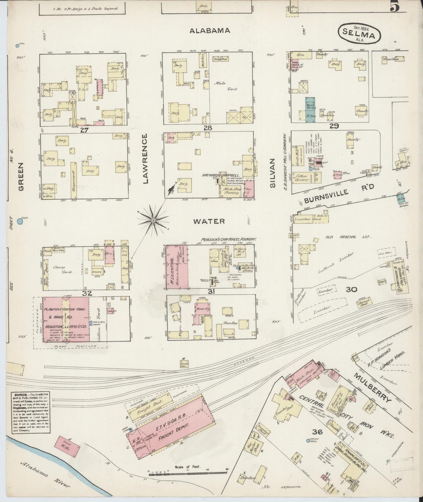 Sanborn Fire Insurance Map from Selma, Dallas County, Alabama (1884), Sheet #0005 - Complete Map Set gallery image, historic Sanborn map, vintage wall art, Alabama Alabama