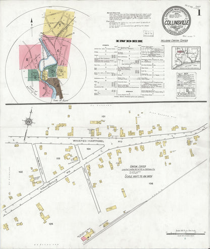 Sanborn Fire Insurance Map from Collinsville, Hartford County, Connecticut (1921), Sheet #0001 - Complete Map Set gallery image, historic Sanborn map, vintage wall art, Connecticut Connecticut