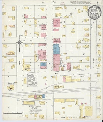 Sanborn Fire Insurance Map from Davison, Genesee County, Michigan (1910), Sheet #0001 - Complete Map Set gallery image, historic Sanborn map, vintage wall art, Michigan Michigan