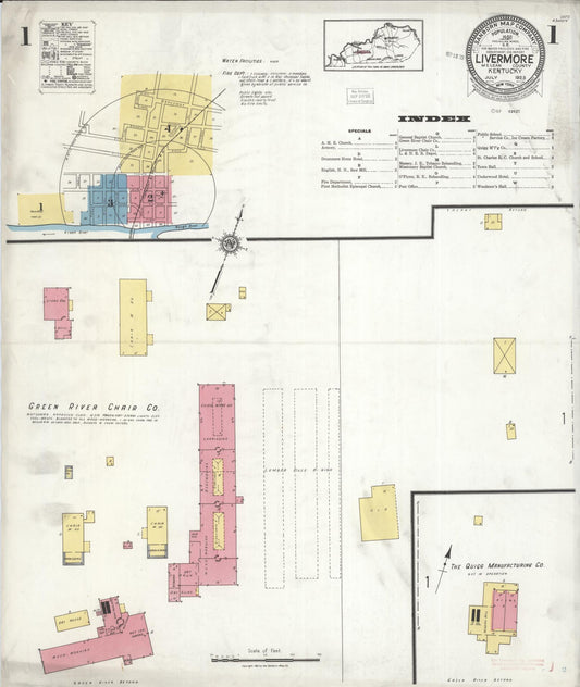 Sanborn Fire Insurance Map from Livermore, Mclean County, Kentucky (1923), Sheet #0001 - Complete Map Set gallery image, historic Sanborn map, vintage wall art, Kentucky Kentucky
