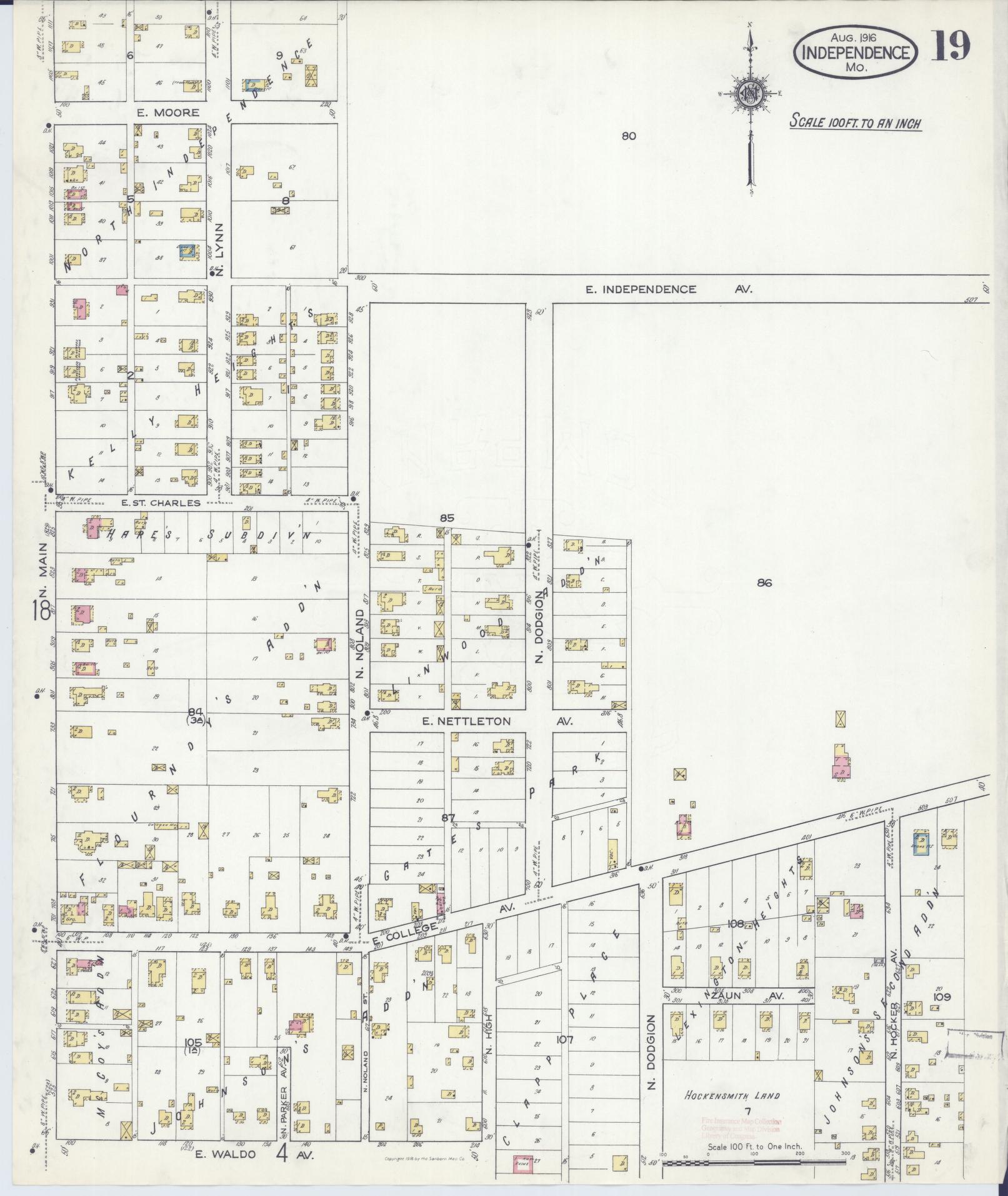 Sanborn Fire Insurance Map from Independence, Jackson County, Missouri (1916), Sheet #0019 - Complete Map Set gallery image, historic Sanborn map, vintage wall art, Missouri Missouri