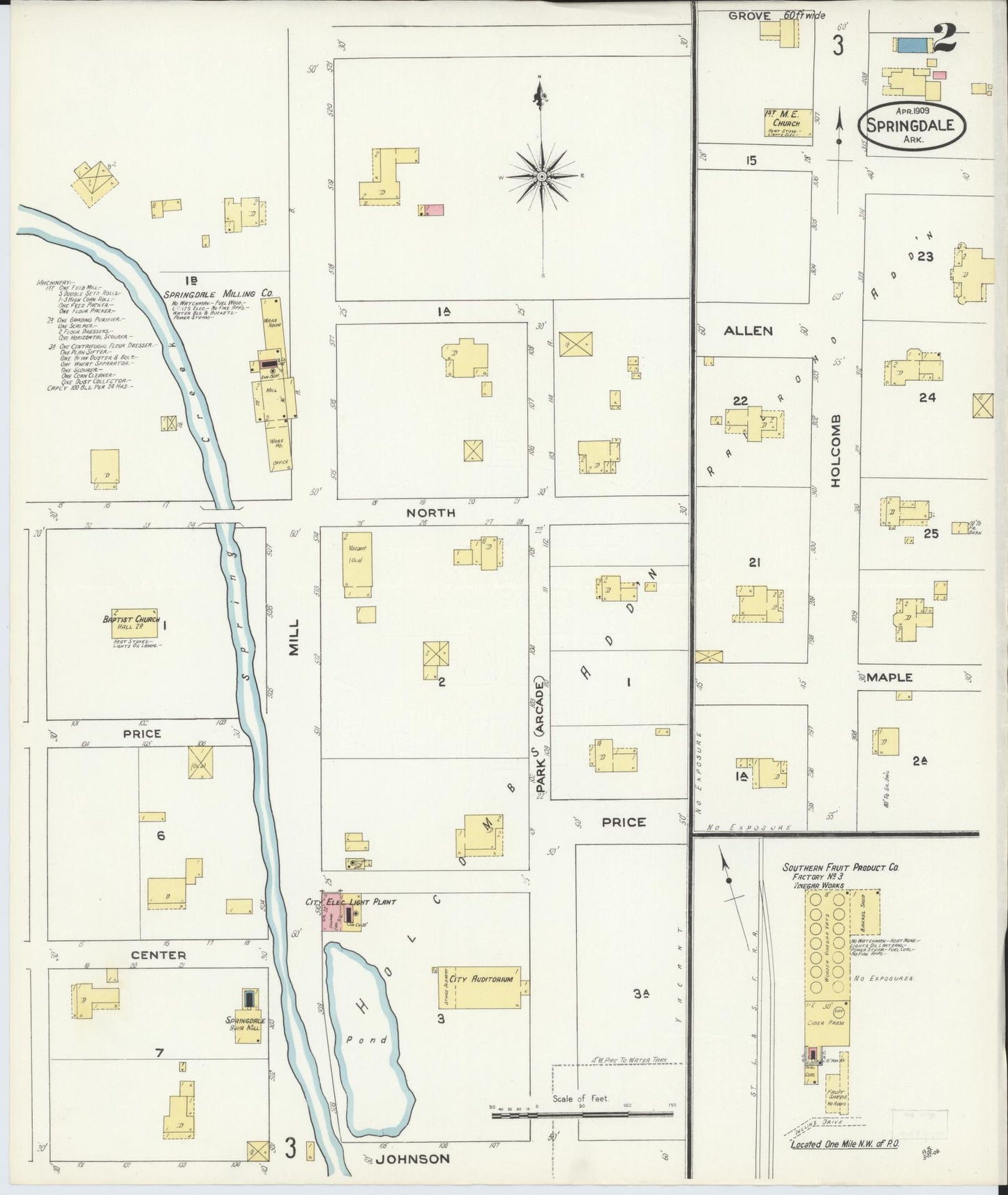 Sanborn Fire Insurance Map from Springdale, Washington County, Arkansas (1909), Sheet #0002 - Historic Sanborn Fire Insurance Map Print, vintage old map wall art, antique decor, genealogy gift, Arkansas Arkansas map