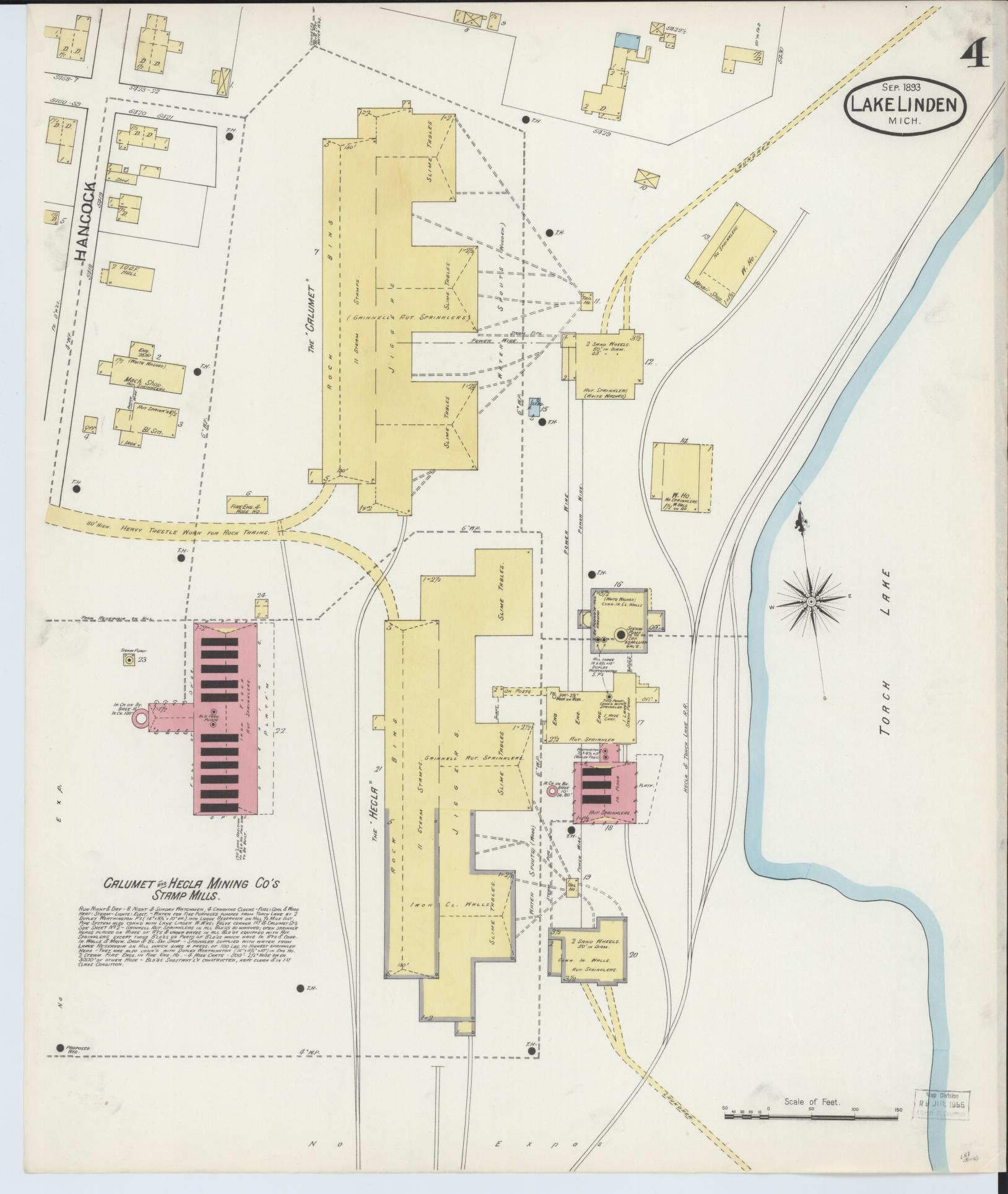 Sanborn Fire Insurance Map from Lake Linden, Houghton County, Michigan (1893), Sheet #0004 - Complete Map Set gallery image, historic Sanborn map, vintage wall art, Michigan Michigan