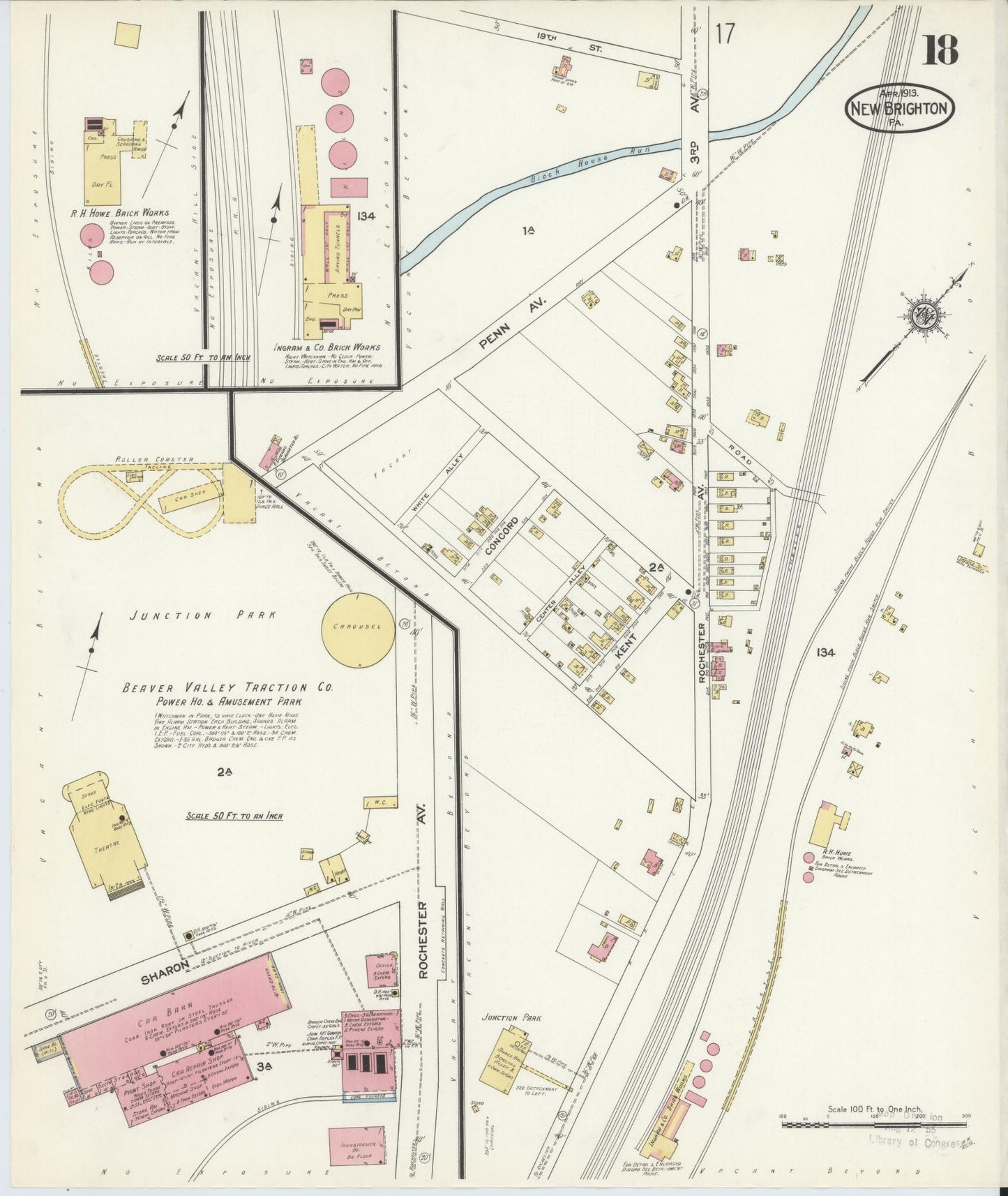 Sanborn Fire Insurance Map from New Brighton, Beaver County, Pennsylvania (1913), Sheet #0018 - Complete Map Set gallery image, historic Sanborn map, vintage wall art, Pennsylvania Pennsylvania