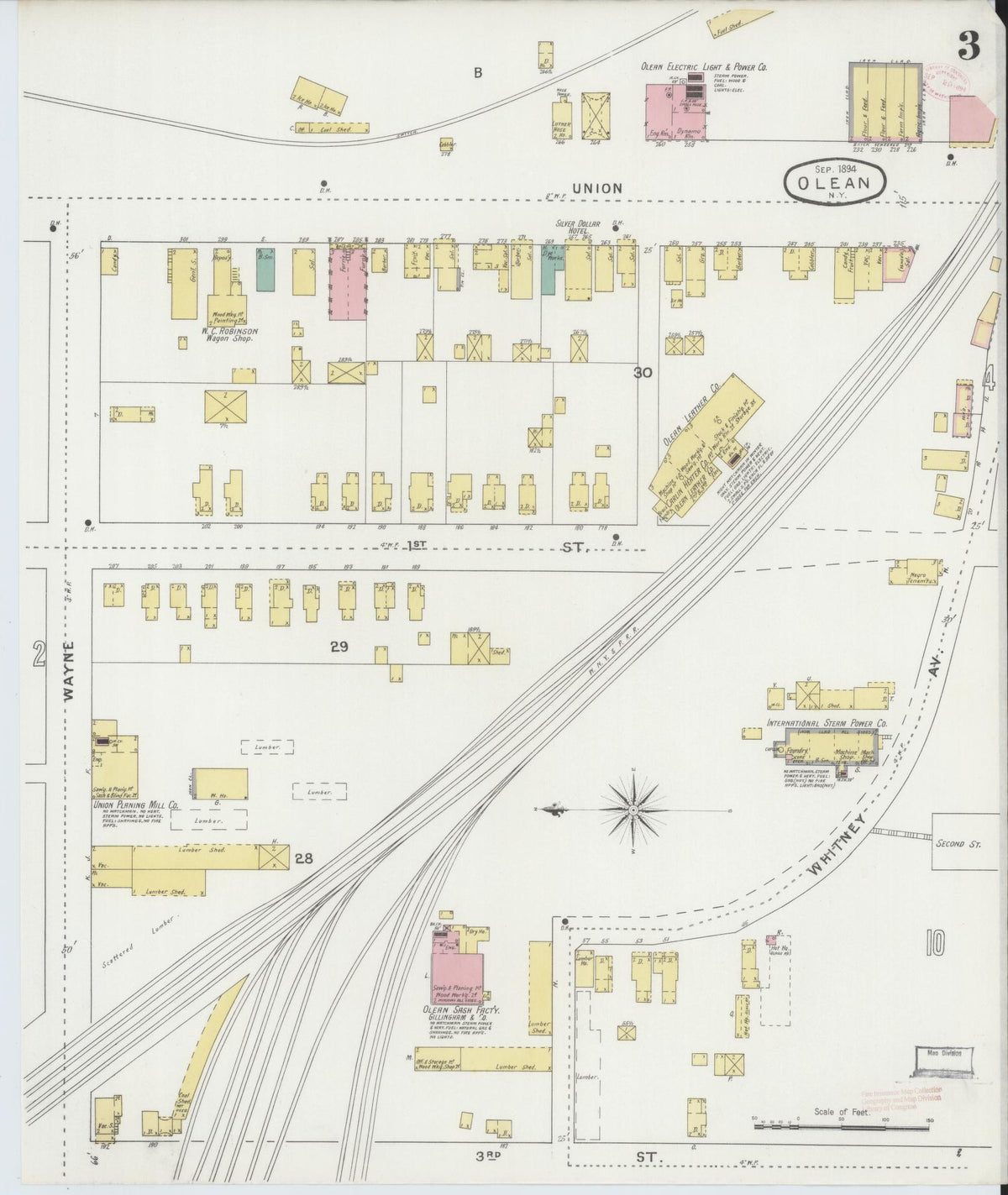 Sanborn Fire Insurance Map from Olean, Cattaraugus County, New York (1894), Sheet #0003 - Historic Sanborn Fire Insurance Map Print, vintage old map wall art, antique decor, genealogy gift, New York New York map