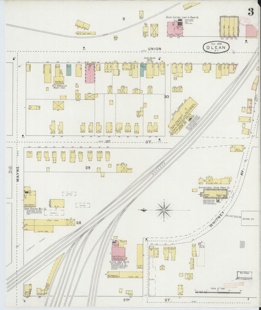 Sanborn Fire Insurance Map from Olean, Cattaraugus County, New York (1894), Sheet #0003 - Historic Sanborn Fire Insurance Map Print, vintage old map wall art, antique decor, genealogy gift, New York New York map