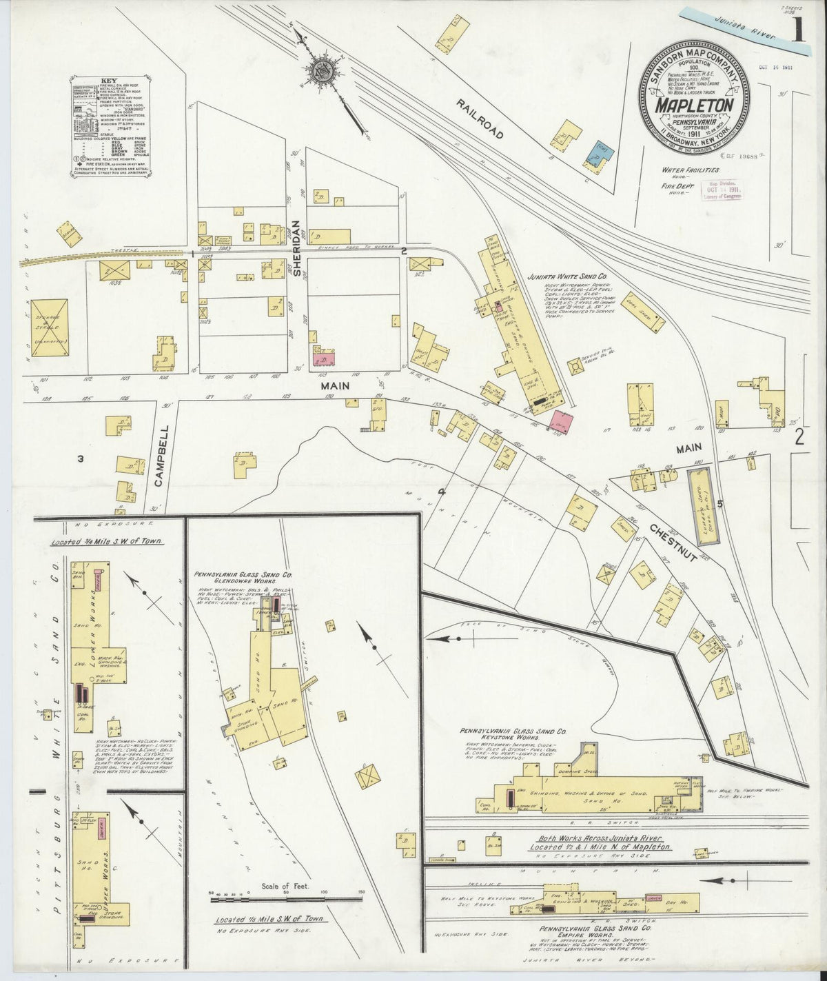 Sanborn Fire Insurance Map from Mapleton, Huntingdon County, Pennsylvania (1911), Sheet #0001 - Historic Sanborn Fire Insurance Map Print, vintage old map wall art, antique decor, genealogy gift, Pennsylvania Pennsylvania map