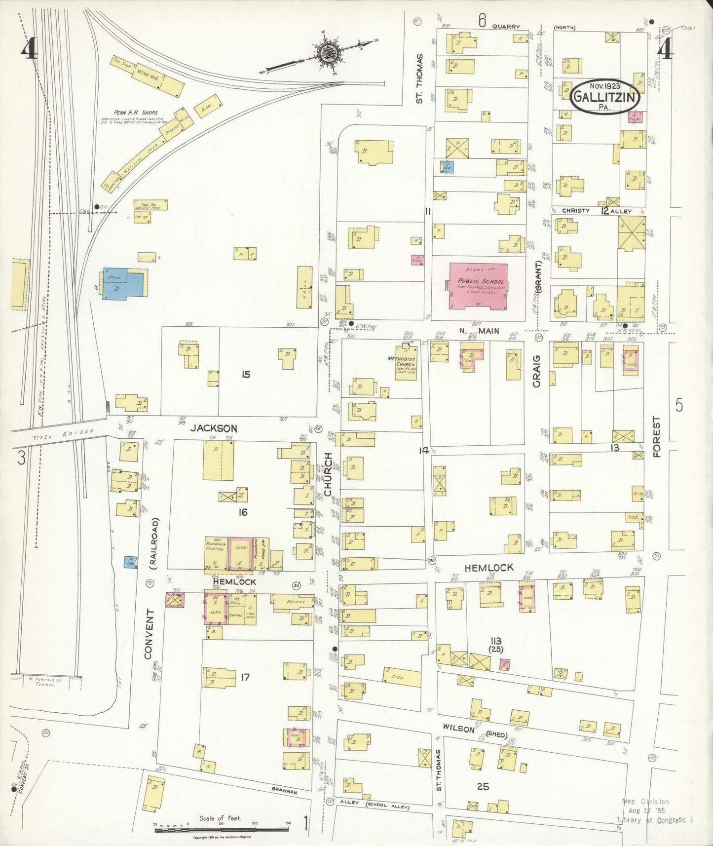 Sanborn Fire Insurance Map from Gallitzin, Cambria County, Pennsylvania (1923), Sheet #0004 - Historic Sanborn Fire Insurance Map Print, vintage old map wall art, antique decor, genealogy gift, Pennsylvania Pennsylvania map