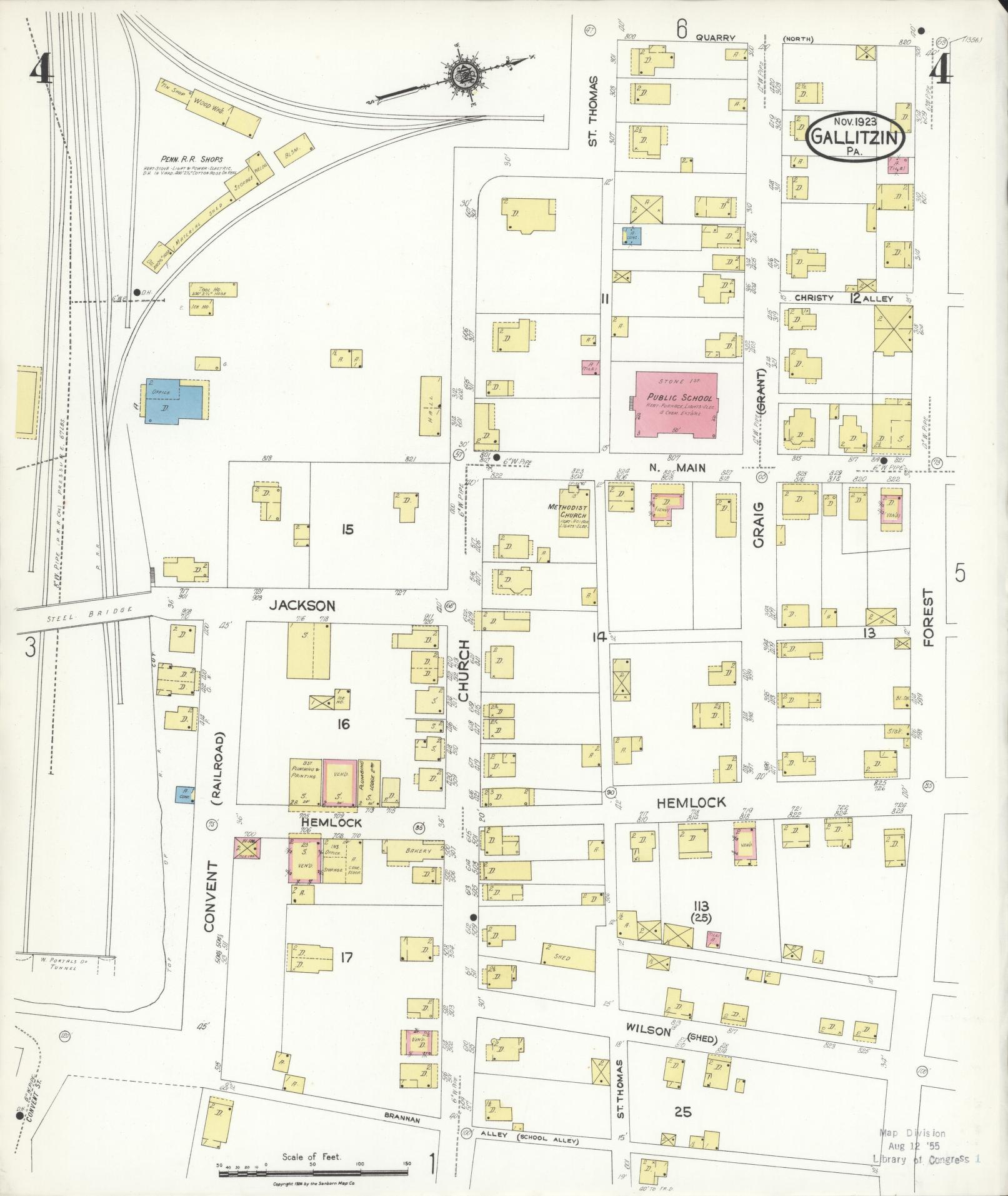 Sanborn Fire Insurance Map from Gallitzin, Cambria County, Pennsylvania (1923), Sheet #0004 - Historic Sanborn Fire Insurance Map Print, vintage old map wall art, antique decor, genealogy gift, Pennsylvania Pennsylvania map