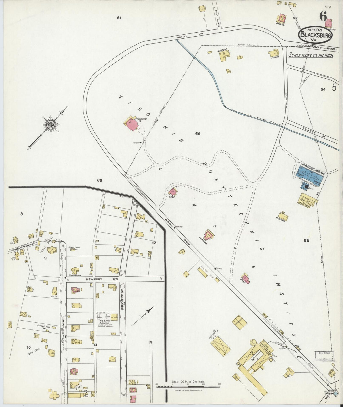 Sanborn Fire Insurance Map from Blacksburg, Montgomery County, Virginia (1921), Sheet #0006 - Complete Map Set gallery image, historic Sanborn map, vintage wall art, Virginia Virginia