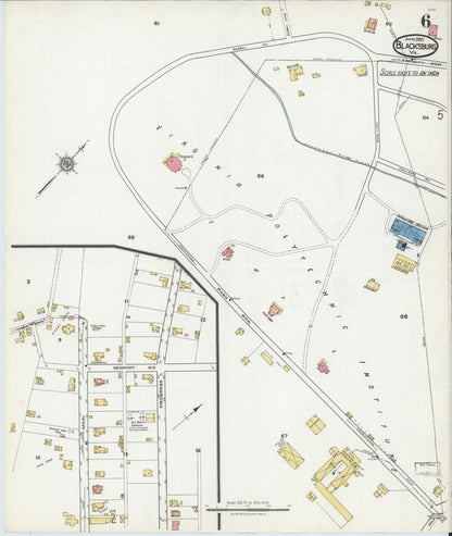 Sanborn Fire Insurance Map from Blacksburg, Montgomery County, Virginia (1921), Sheet #0006 - Complete Map Set gallery image, historic Sanborn map, vintage wall art, Virginia Virginia