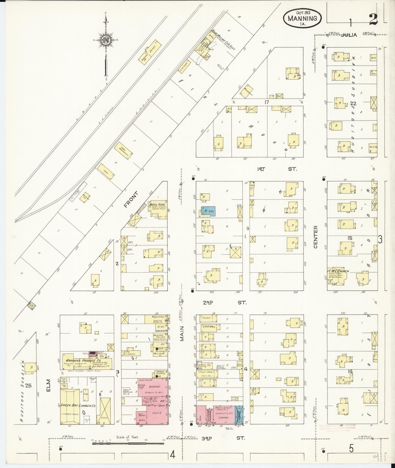 Sanborn Fire Insurance Map from Manning, Carroll County, Iowa (1913), Sheet #0002 - Historic Sanborn Fire Insurance Map Print